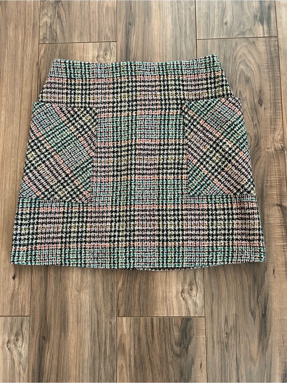 Anthropologie Pastel Plaid Tweed Mini Skirt in Pink, Mint & Black